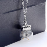 Wish bottle Necklace Real Dandelion Seeds Water Drop Bottle Botanical Pendant Necklace For Women 