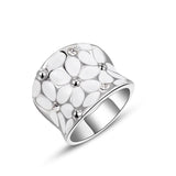 Fashion Austrian Crystal White Flower Ring White Gold Plated Women Jewelry for Chirstmas
