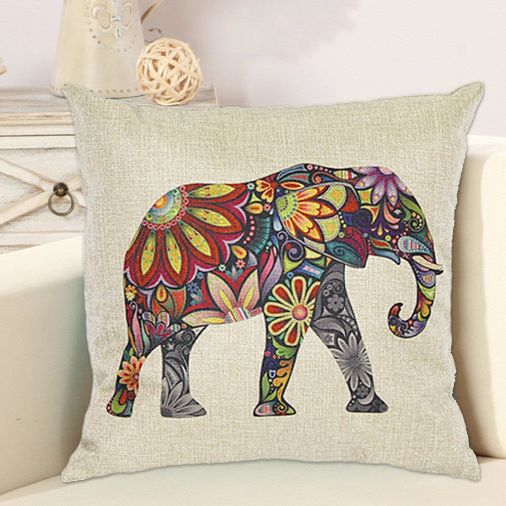 Floral Elephant Printed Linen Cushion Cover For Sofa Throw Pillow Case Chair Car Seat Pillowcases