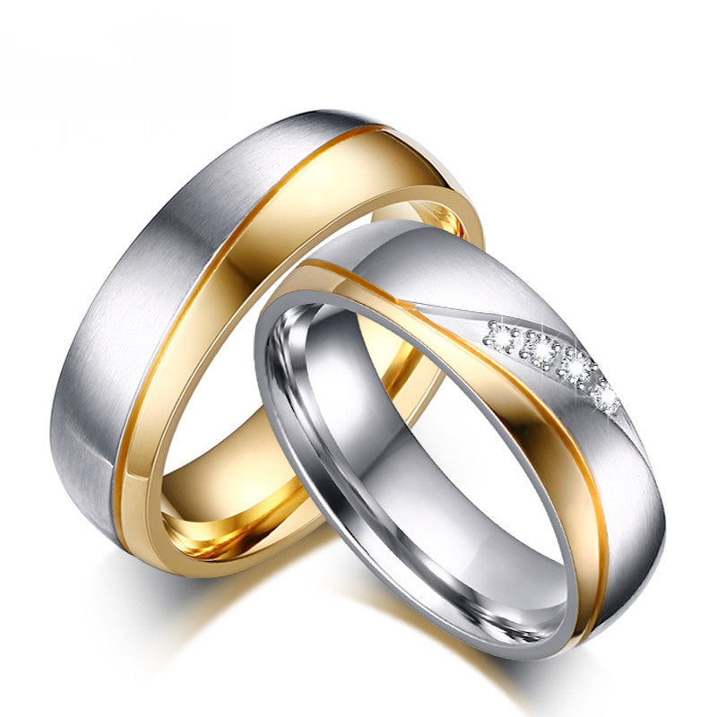 Rings For Women Man CZ Diamond Wedding Ring 18k Gold Plated Stainless Steel Promise Jewelry