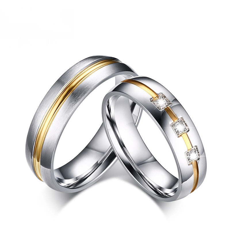 Vintage Wedding Rings For Women Men Stainless Steel Bands Jewelry Engagement CZ Ring