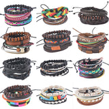 Multilayer Leather Bracelet Men Jewelry Bohemian Rock Wooden Bead Bracelets For Women Love Vintage Bracelets & Bangles 
