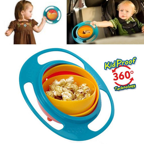 Baby Kid Boy Girl Gyro Feeding Toy Bowl Dishes Spill-Proof Uaniversal 360 Rotate Technology Funny Gift