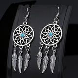 Hot Selling Dream Catcher Ear Drop Turquoise Feathers Dangle Earrings Women Charming Jewelry Gifts