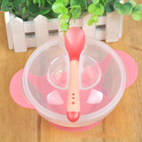1 Set Baby Suction Cup Bowl Temperature Sensing Spoon and Cover Slip-resistant Solid Feeding Set for Learnning Dishes