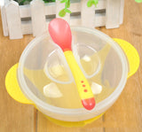 Toddler Baby Kids Child Feeding Lid Training Bowl with Spoon Cartoon Binaural Baby Feeding Tableware Children Plate Sucker Bowl