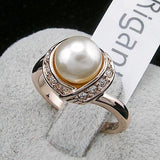 Real Italina Rigant Austria Crystal 18KRGP gold Plated simulated pearl Rings for Women Vintage
