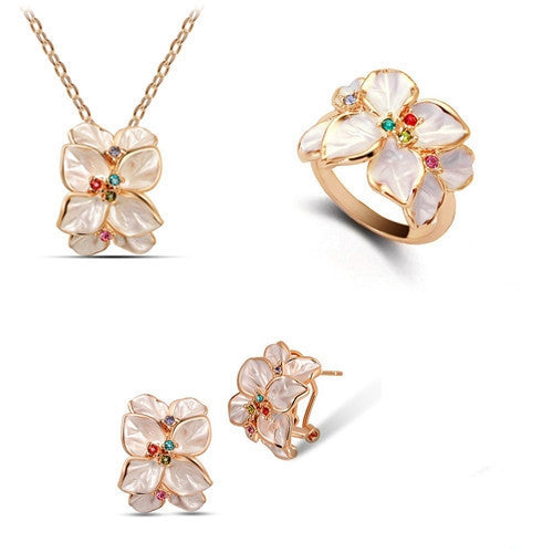 Rose Gold Plated Rhinestone Crystal Vintage African costume Jewelry Sets with necklaces earring ring Fashion for women
