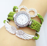 New Fashion 8 Letter Wing Bracelet Watch Women Rhinestone Leather Strap Quartz Dress Watches Ladies Wristwatches
