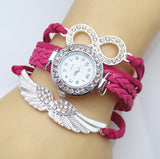 New Fashion 8 Letter Wing Bracelet Watch Women Rhinestone Leather Strap Quartz Dress Watches Ladies Wristwatches
