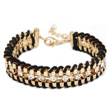 Fashion Retro Vintage Lady Alloy Metal Jewelry Braided Rope CZ Diamond Crystal Bracelets & Bangles Summer Style Jewelry