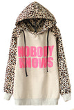 New Latest Autumn Hoodies Women Sweatshirt Fashion Pullovers Light Grey NOBODY KNOWS Print Hooded Leopard Casual Sweatshirt
