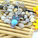 Vintage Silver Color Jewelry New Round Turquoise Statement Necklace Crystal Owl Collares Summer Style Fine Jewelry