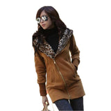 Winter New Casual Zipper Hoodie Sweatshirt Women's Long Sleeve Leopard Jacket Coat Warm Sweat Outerwear Tops