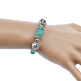New Tibetan Silver Color Turquoise Bracelets & Bangles Inlay Roundness Bead Nation Bohemian Bracelets For Women Fine Jewelry