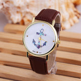 New Fashion Relogio Women Watch Ladies Vintage Flower Watch Anchor Leather Quartz Clock Casual Dress Watches