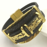 Brand Fashion Vintage Belt Buckle Alloy Wide Magnetic Leather bracelets for Women Men Statement Pulseras Mujer Gift
