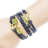 Multilayer Braided Bracelets Antique Alloy Owl Anchor Infinity Love Charm Bracelet Multicolor Woven Leather Bracelet Bangle