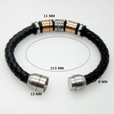 New Bijoux Luxury Genuine Black Leather Bracelets Two Color Stainless Steel Bangles For Men Jewelry