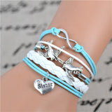 New Fashion Infinity Love Birds Sister Charm Bracelet With Handwoven leather Bracelets for Women Man Valentine's Day Gift