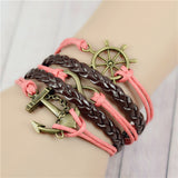 New Womens Fashion Vintage Anchors Rudder Rectangle Leather Bracelet Multilayer Charm Bracelets Best Valentine's Day Gift
