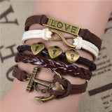 New Womens Fashion Vintage Anchors Rudder Rectangle Leather Bracelet Multilayer Charm Bracelets Best Valentine's Day Gift