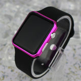 New hot Square Mirror Face Silicone Band Digital Watch Red LED Watches Metal frame WristWatch Sport Clock Hours