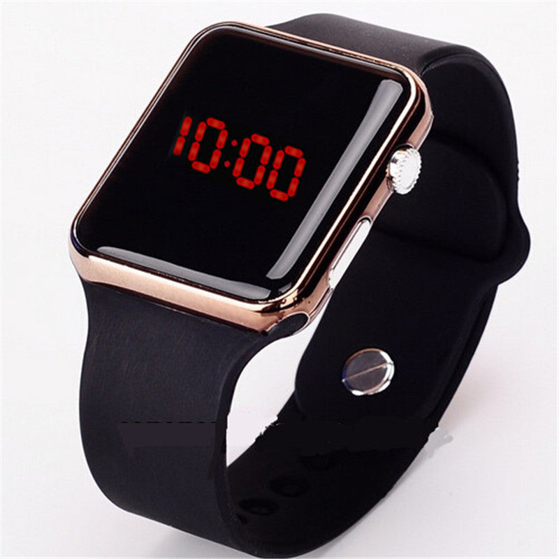 New hot Square Mirror Face Silicone Band Digital Watch Red LED Watches Metal frame WristWatch Sport Clock Hours