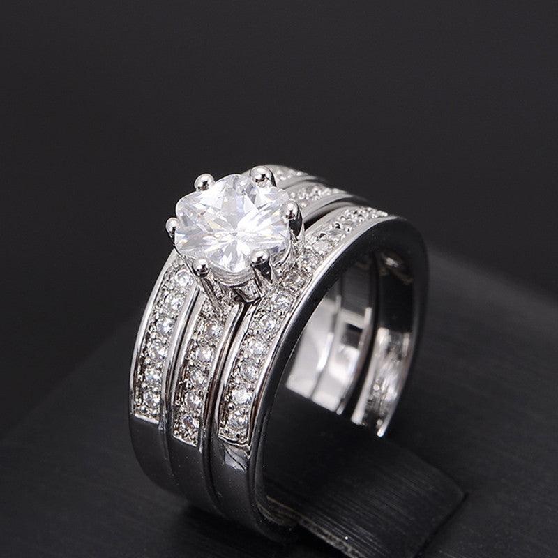 High Quality Eternity CZ Diamond Ring Lovers Set White Gold Plated Engagement Wedding Rings for Women Couple Jewelry