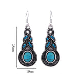 Women Jewelry Tibetan Silver CZ Crystal Chain Pendant Necklace Earrings Set Round Turquoise Jewelry sets
