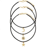 3 Pcs Sets Star Moon Sun Chokers Necklaces Alloy Pendants Maxi Necklaces For Unisex Hot-selling Necklace Sets