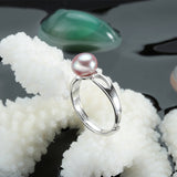 platinum plated ring for women genuine natural pearl jewelry 925 silver adjustable ring white pink purple pearl 