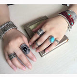 Vintage Punk Ring Set Unique Carved Antique Silver Elephant Totem Leaf Lucky Rings for Women Boho Beach Jewelry 4pcs/Set