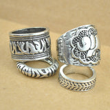 Vintage Punk Ring Set Unique Carved Antique Silver Elephant Totem Leaf Lucky Rings for Women Boho Beach Jewelry