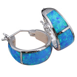 Blue Fire Opal Silver Stamped Hoop Earrings for women Fashion Jewelry Opal Jewelry 
