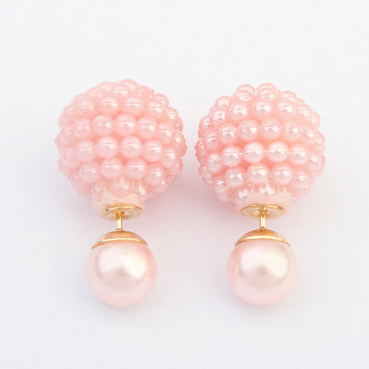 Double Side Imitation pearl fashion earring Trendy Cute Charm Pearl Statement Ball Stud earrings for women