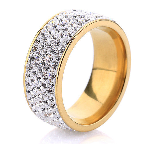 Five Row Crystal Jewelry Free Shipping Wholesale 18K Gold Plated Stainless Steel Wedding Rings