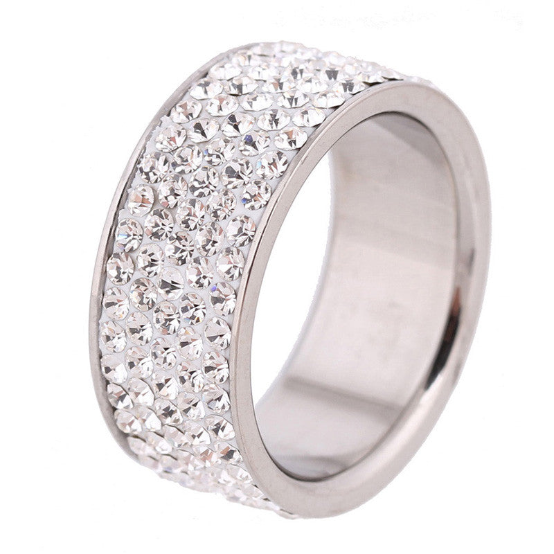 Five Row Lines Clear Crystal Jewelry Fashion Stainless Steel Engagement Rings