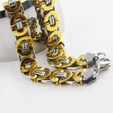 Length 11mm Width Byzantine Stainless Steel Necklace MENS Boys Chain Necklace Gold Tone Fashion Men Jewelry