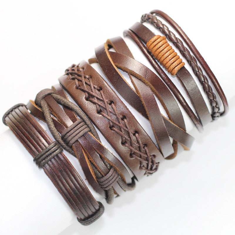 Vintage brown handmade genuine real leather men bracelet for women bracelets bangles pulseira masculina erkek bileklik (5pcs/lot)