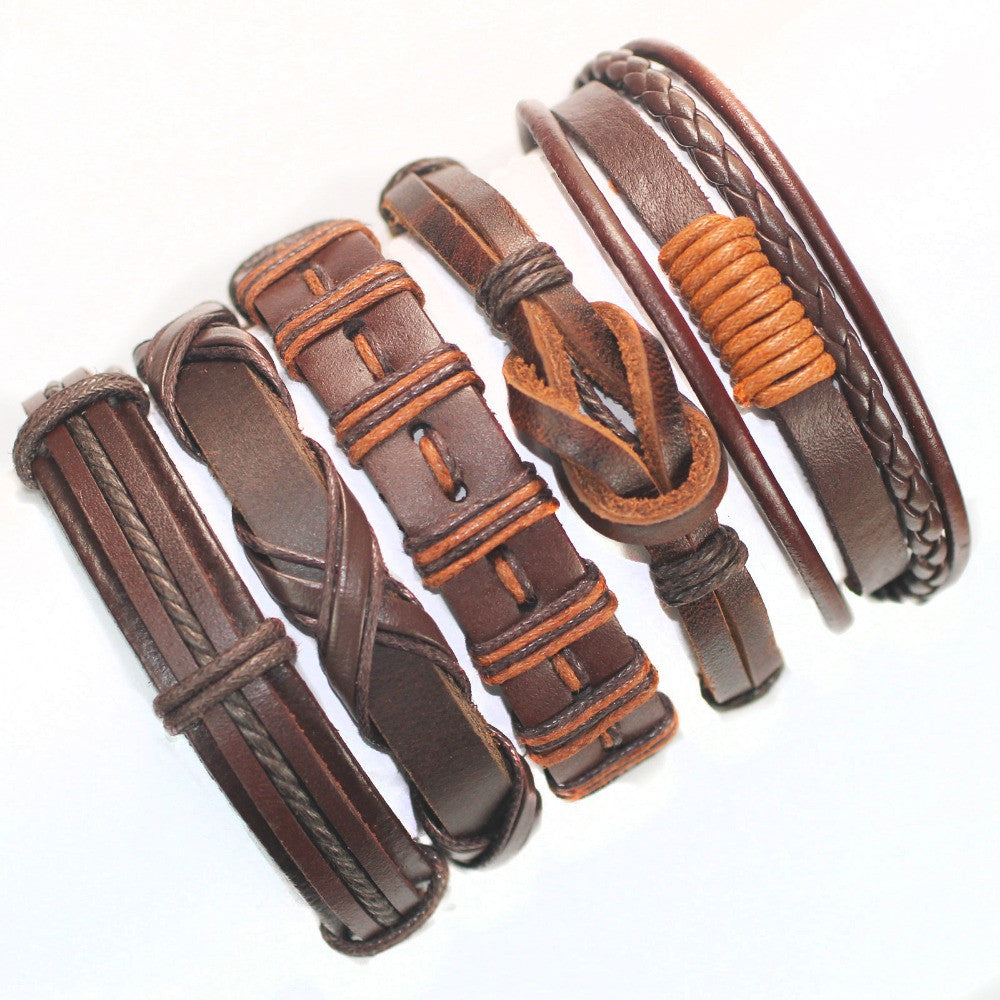 Brown wrap real leather bracelet men friendship Bracelets bangles for women 5pcs/lot