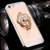 Metal Plating Bling Diamond Pattern Case For Iphone 6 6s / 6s Plus Hard PC Ring Flower Stand Back Phone Cover