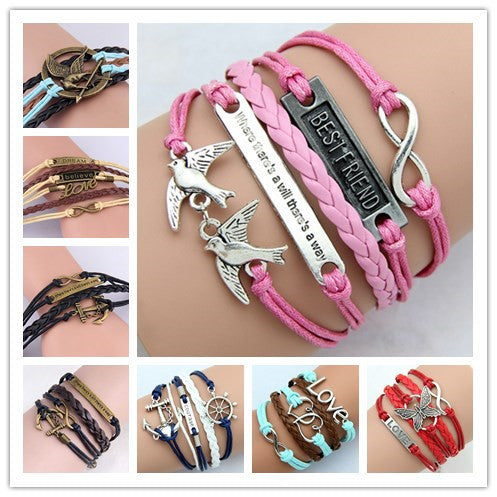 Fashion Womens Bracelet Anchor Hunger of Games Bangles Vintage pulseira Multilayer Bracelets