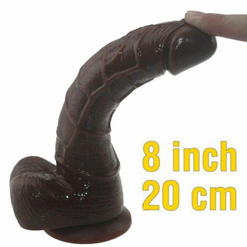 Dildos Realistic Big 8 inches Black Flesh Brown Dildo Flexible Huge Penis with textured shaft and strong suction cup Sex toy