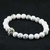 Natural White Turquoise Stone Beads Bracelet for Women,Antique Silver and Gold Lion Head Bracelets, High Grade Mens Jewelry