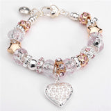 Sterling Silver Jewelry Heart Bracelet Daisies Murano Glass European Beads Charm Bracelets