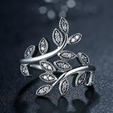 Fashion 925 Sterling Silver Sparkling LEAVES SILVER RING WITH CUBIC ZIRCONIA for Women Original Jewelry 