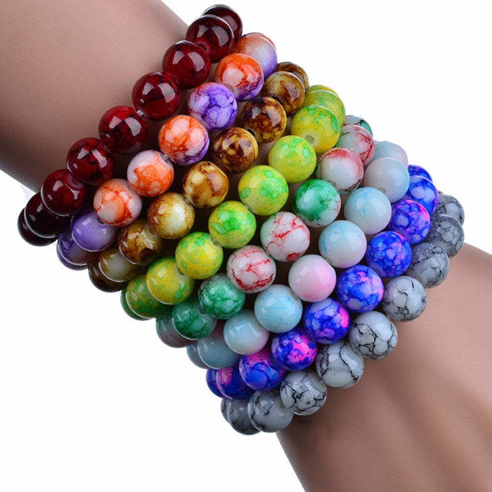 Handmade Natural Stone Stretch/Elastic Glass Beads Charm Bracelets Women Fashion Jewelry Gifts