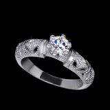 AAA Grade Round AAA+ CZ Diamond Fine Carving Craft Wedding Filigree Ring Set Christmas Gift 