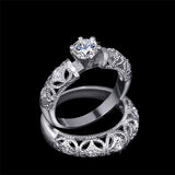 AAA Grade Round AAA+ CZ Diamond Fine Carving Craft Wedding Filigree Ring Set Christmas Gift 